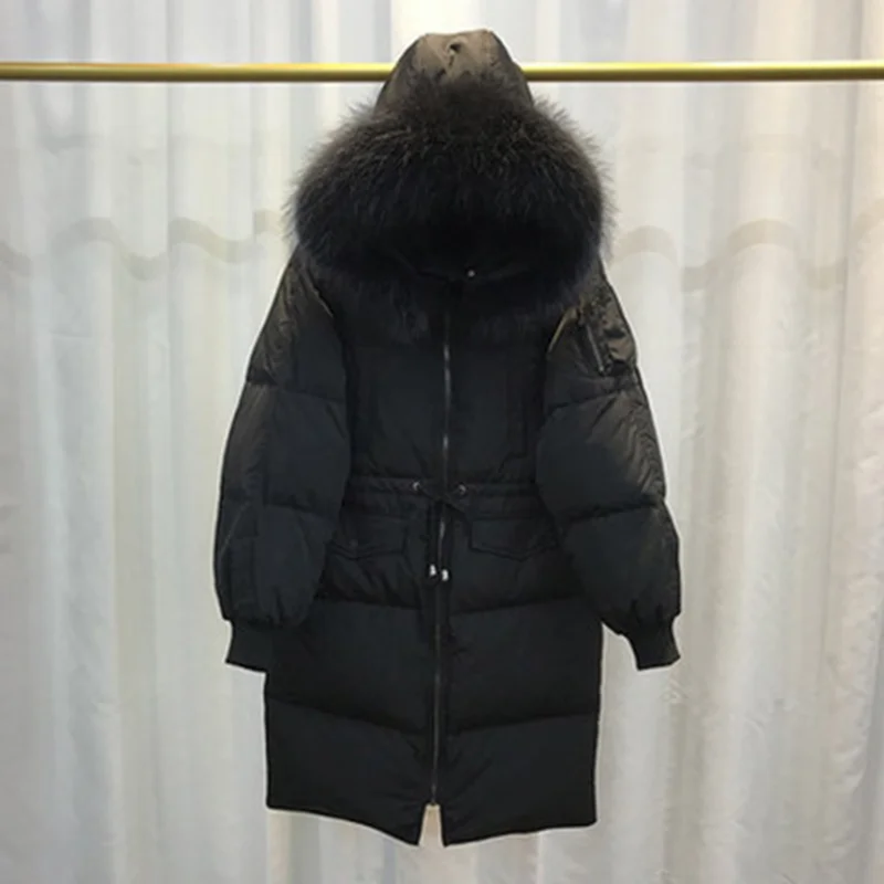 2019 zimní nový styl korejské verze péřová bunda dlouhé styl, velké vlny límec ženy kabát šňůrky módní volné lady oblečení 2