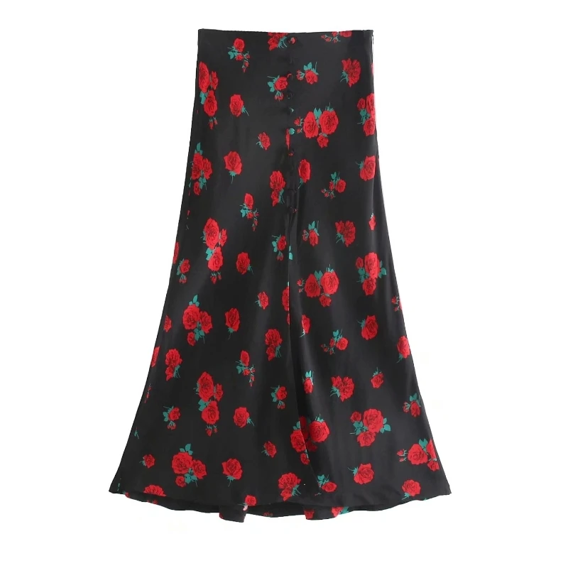 2019 Ženy ročník květinové tisk přezky linie sukně faldas mujer dámy boční zip ležérní slim elegantní sukně QUN359 2