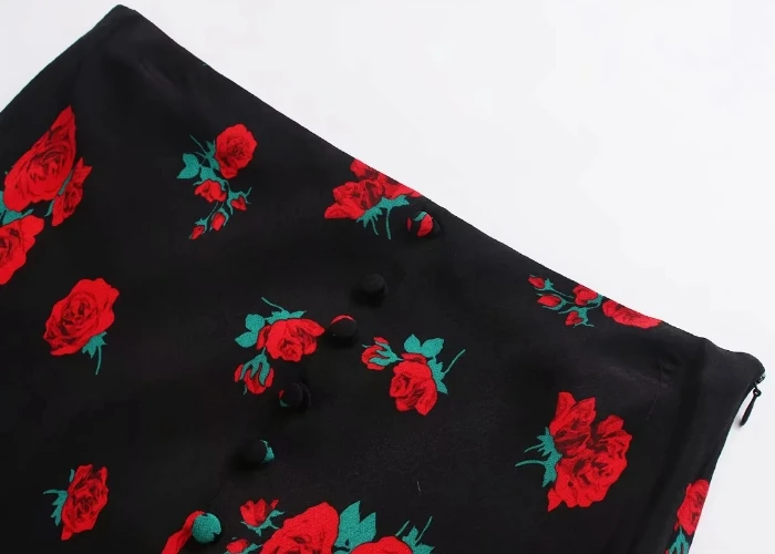2019 Ženy ročník květinové tisk přezky linie sukně faldas mujer dámy boční zip ležérní slim elegantní sukně QUN359 3