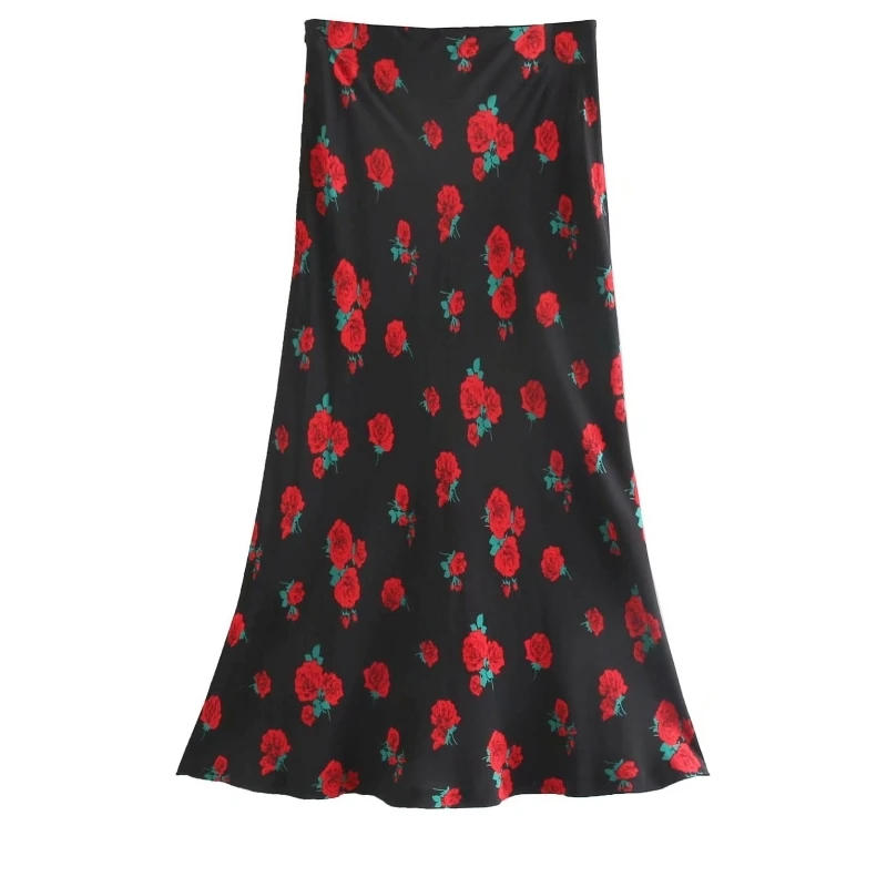 2019 Ženy ročník květinové tisk přezky linie sukně faldas mujer dámy boční zip ležérní slim elegantní sukně QUN359 4