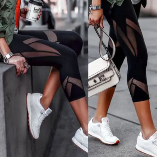 2019 Ženy Vysokým Pasem Prodyšné Měkké Legíny Běží Volně Slim Stretch 3/4 Kalhoty Nové 0