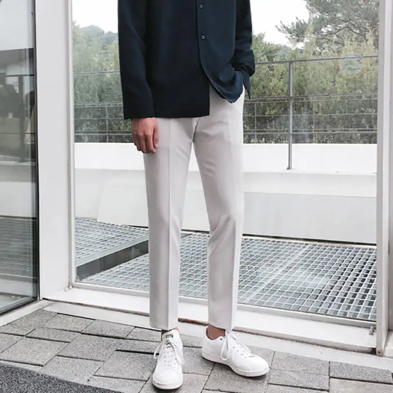 2020 korejský Styl Pánské Slim Fit Skinny Ležérní Kalhoty High-kvalitní Oblek Kalhoty Šedá/černá Barva Módní Kalhoty Plus Velikosti M-2XL 1