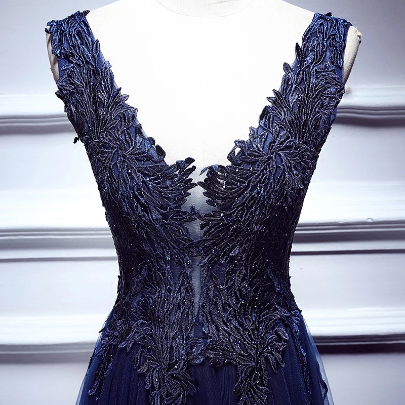 2020 Luxusní Krajka, S Krystal Večerní Šaty LAMYA s hlubokým Výstřihem Formální Šaty Dlouhé-Line Večerní Šaty na Zip vestido de festa 3