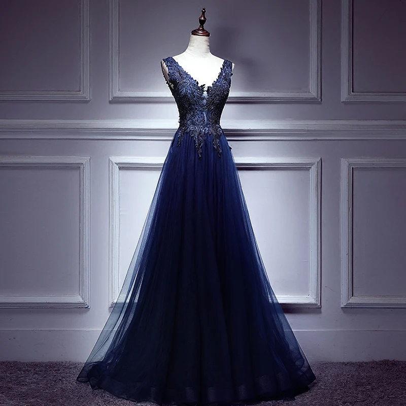 2020 Luxusní Krajka, S Krystal Večerní Šaty LAMYA s hlubokým Výstřihem Formální Šaty Dlouhé-Line Večerní Šaty na Zip vestido de festa 5