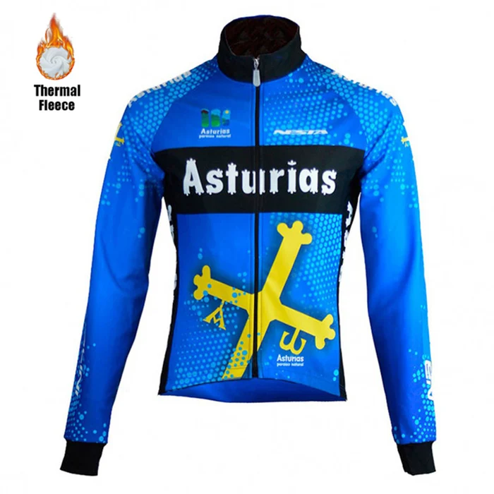2020 modrá Asturias Cyklistická Bunda Oblek Mužů Zimní Teplé Fleece Cyklistický Dres Ciclyng Bib Set Trajes campera chaqueta ciclismo 3