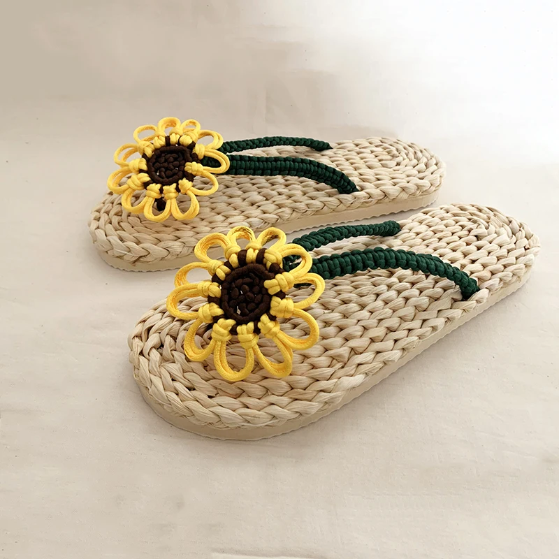 2020 módní ležérní dámské slámy pantofle ručně vyráběné sandály ženy, domácí obuv nový pár plážové boty muži Ploché Sandalias Mujer 4