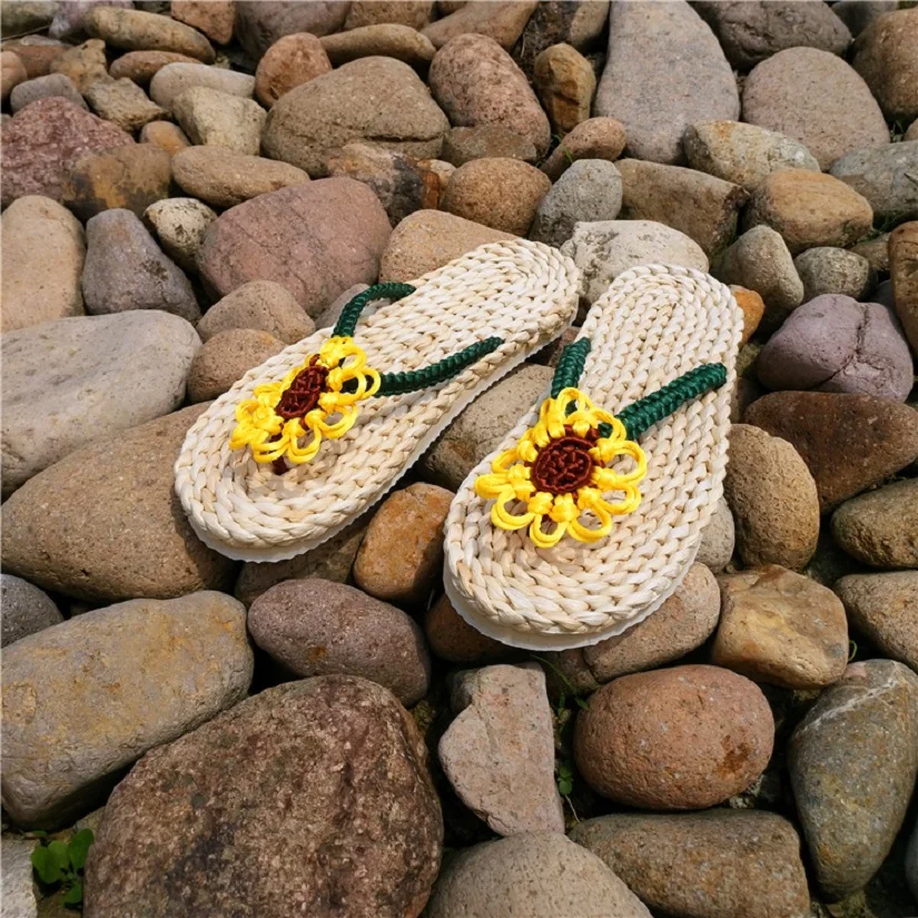 2020 módní ležérní dámské slámy pantofle ručně vyráběné sandály ženy, domácí obuv nový pár plážové boty muži Ploché Sandalias Mujer 5