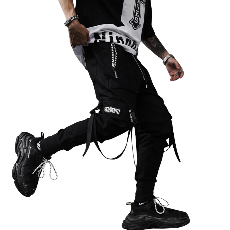 2020 nové jarní hip hop kalhoty klubu zpěváka jevištní kostým kalhoty Stuhy streetwear běžce tepláky ABZ256 0