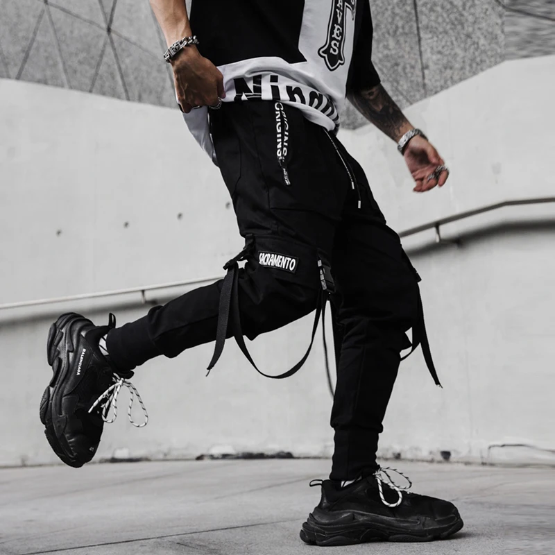 2020 nové jarní hip hop kalhoty klubu zpěváka jevištní kostým kalhoty Stuhy streetwear běžce tepláky ABZ256 3