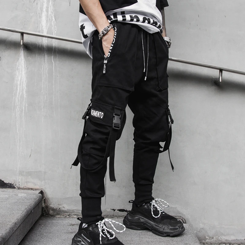 2020 nové jarní hip hop kalhoty klubu zpěváka jevištní kostým kalhoty Stuhy streetwear běžce tepláky ABZ256 5