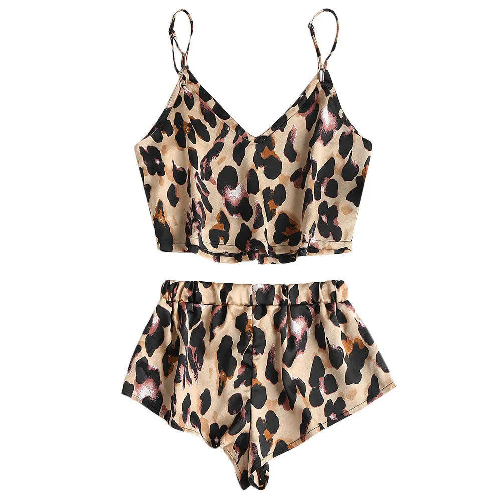 2020 Nové Módní 2KS Ženy Saténové noční Košile oblečení na Spaní ženy, Sexy leopard Pyžama spodní Prádlo noční Prádlo 5