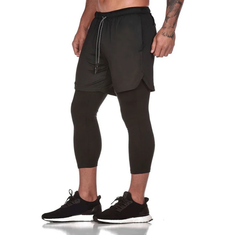 2020 Nový Příchod Nejnovější Pánské Sportovní Šortky Mesh Double-layer Fitness Kalhoty Falešné dvoudílné Ostříhané Kalhoty 0