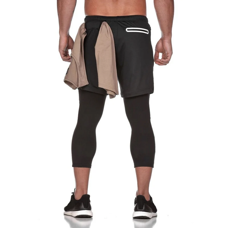 2020 Nový Příchod Nejnovější Pánské Sportovní Šortky Mesh Double-layer Fitness Kalhoty Falešné dvoudílné Ostříhané Kalhoty 1