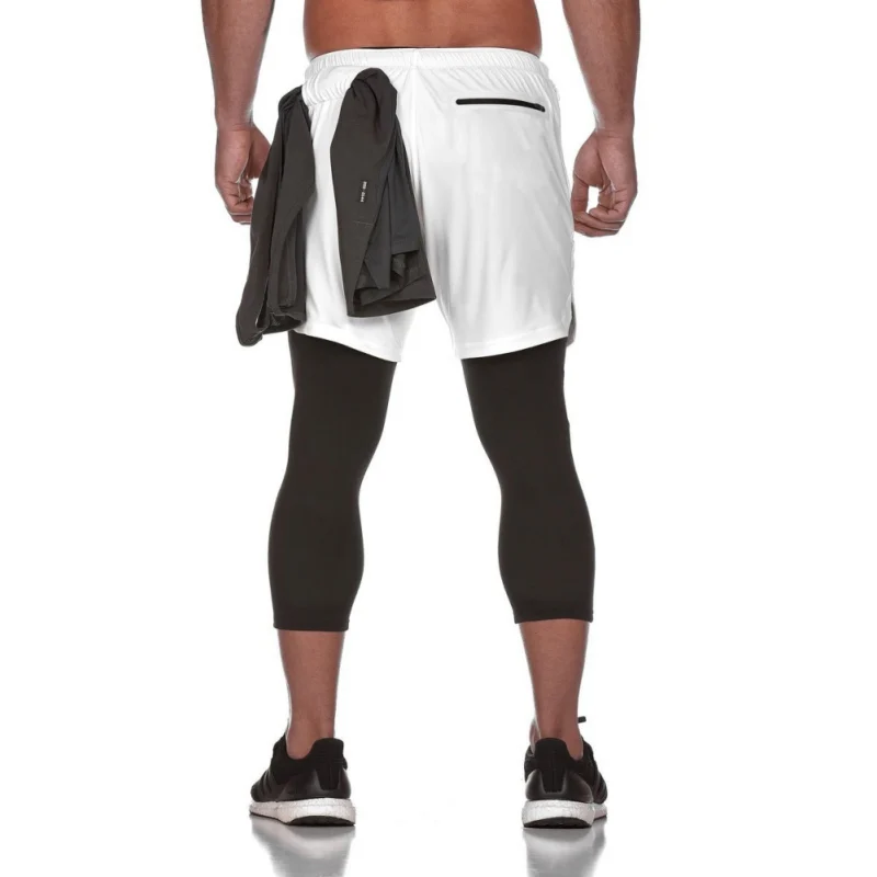 2020 Nový Příchod Nejnovější Pánské Sportovní Šortky Mesh Double-layer Fitness Kalhoty Falešné dvoudílné Ostříhané Kalhoty 2