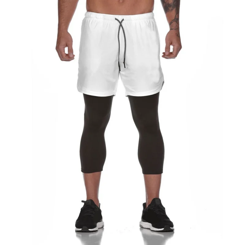 2020 Nový Příchod Nejnovější Pánské Sportovní Šortky Mesh Double-layer Fitness Kalhoty Falešné dvoudílné Ostříhané Kalhoty 3