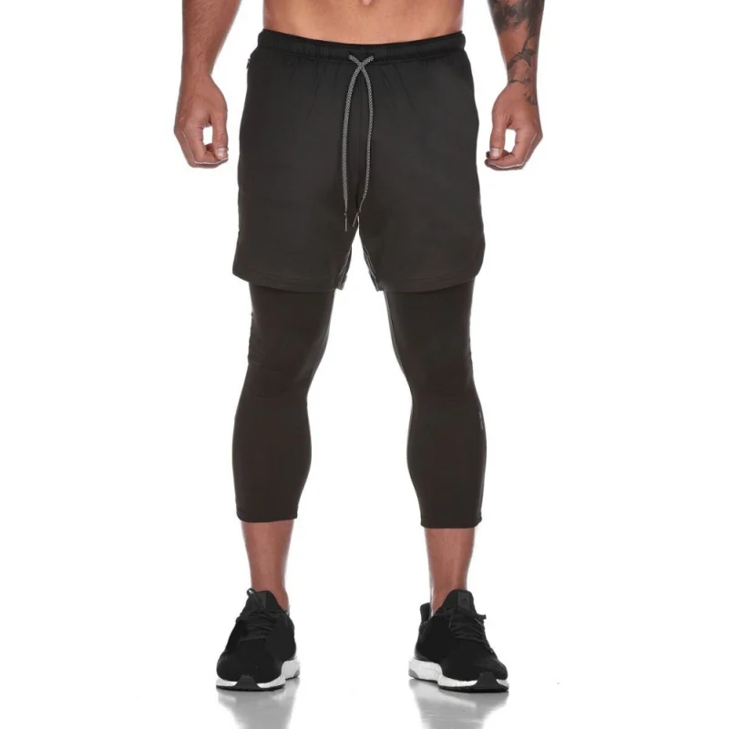 2020 Nový Příchod Nejnovější Pánské Sportovní Šortky Mesh Double-layer Fitness Kalhoty Falešné dvoudílné Ostříhané Kalhoty 4