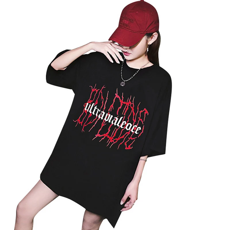 2020 Summer Grunge Punk Gothic trička Volné Streetwear Harajuku Dopis Vytisknout Módní Ženské Tričko Ležérní Estetické 4