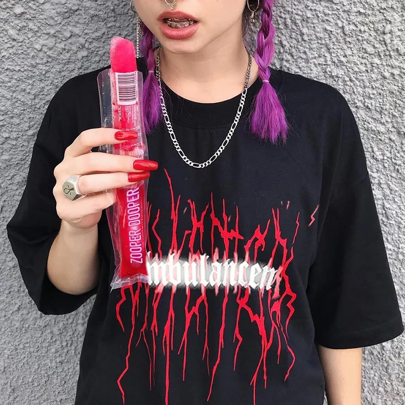 2020 Summer Grunge Punk Gothic trička Volné Streetwear Harajuku Dopis Vytisknout Módní Ženské Tričko Ležérní Estetické 5