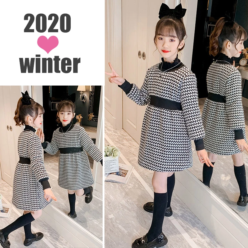 2020 zimní teplé plyšové Šaty pro Dospívající Dívky Vysoce Kvalitní dětské Kostkované Oblečení Korean Roztomilý Princezna Vánoční Šaty 4