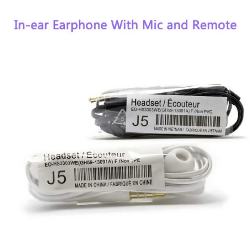 20ks/lot J5 Sluchátka In-ear Sluchátka Hands-free s Mikrofonem Pro Samsung HTC Xiaomi 0