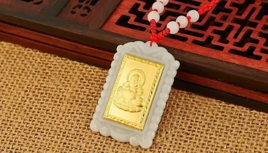 24K zlatem vykládané s jade, zlata a jadeitu, Guanyin, laughing Buddha pendantH30# 0