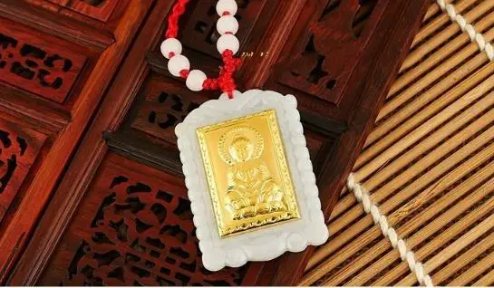 24K zlatem vykládané s jade, zlata a jadeitu, Guanyin, laughing Buddha pendantH30# 1