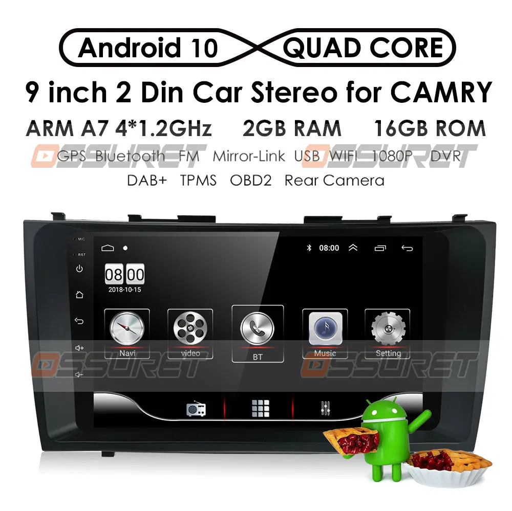 2din 9inch Android 10 Auto DVD Přehrávač pro Toyota Camry 2007 2008 2009 2010 2011 Navigace Gps, Multimediální Video Obrazovka 2.5 D 0