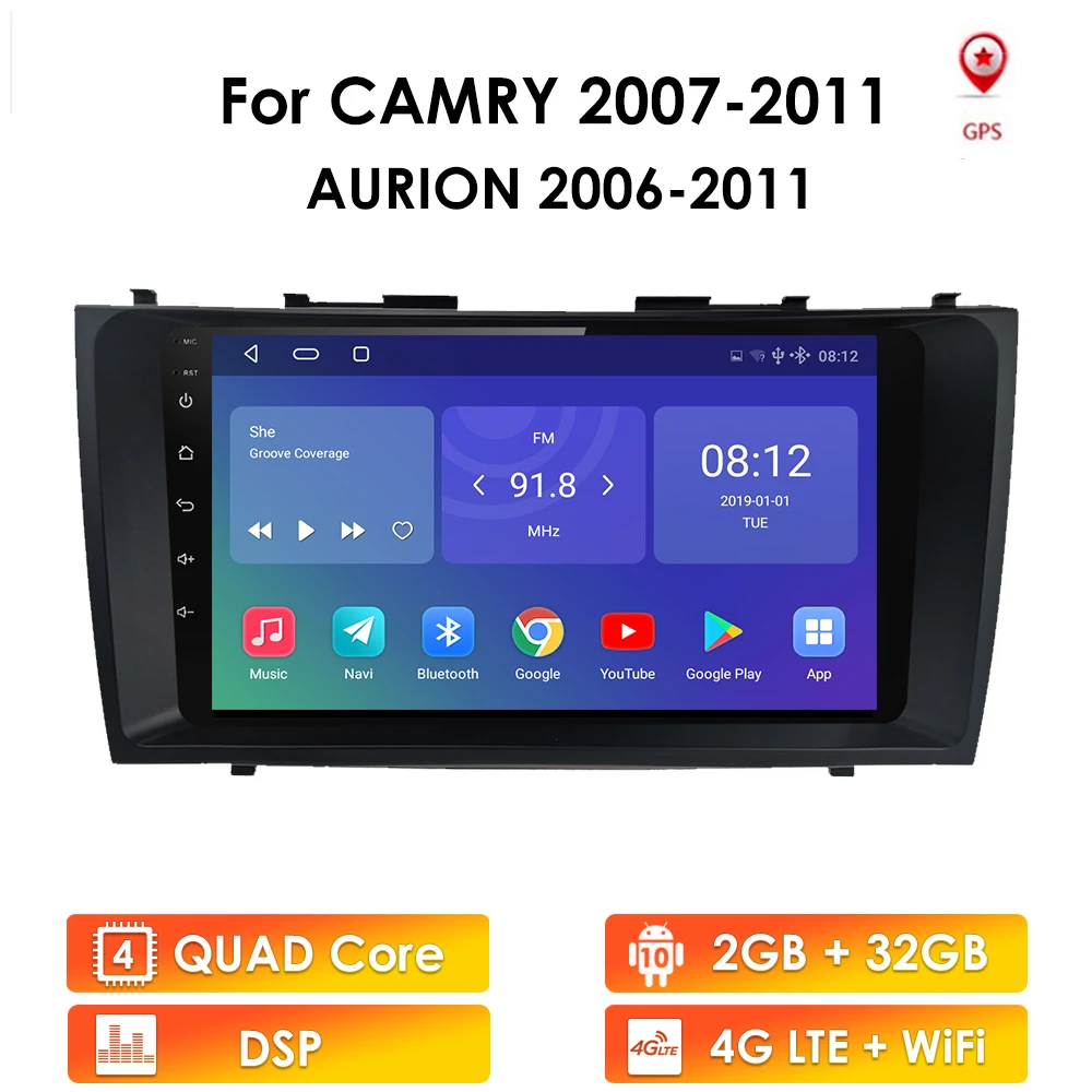 2din 9inch Android 10 Auto DVD Přehrávač pro Toyota Camry 2007 2008 2009 2010 2011 Navigace Gps, Multimediální Video Obrazovka 2.5 D 2