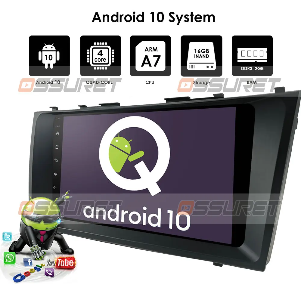2din 9inch Android 10 Auto DVD Přehrávač pro Toyota Camry 2007 2008 2009 2010 2011 Navigace Gps, Multimediální Video Obrazovka 2.5 D 3