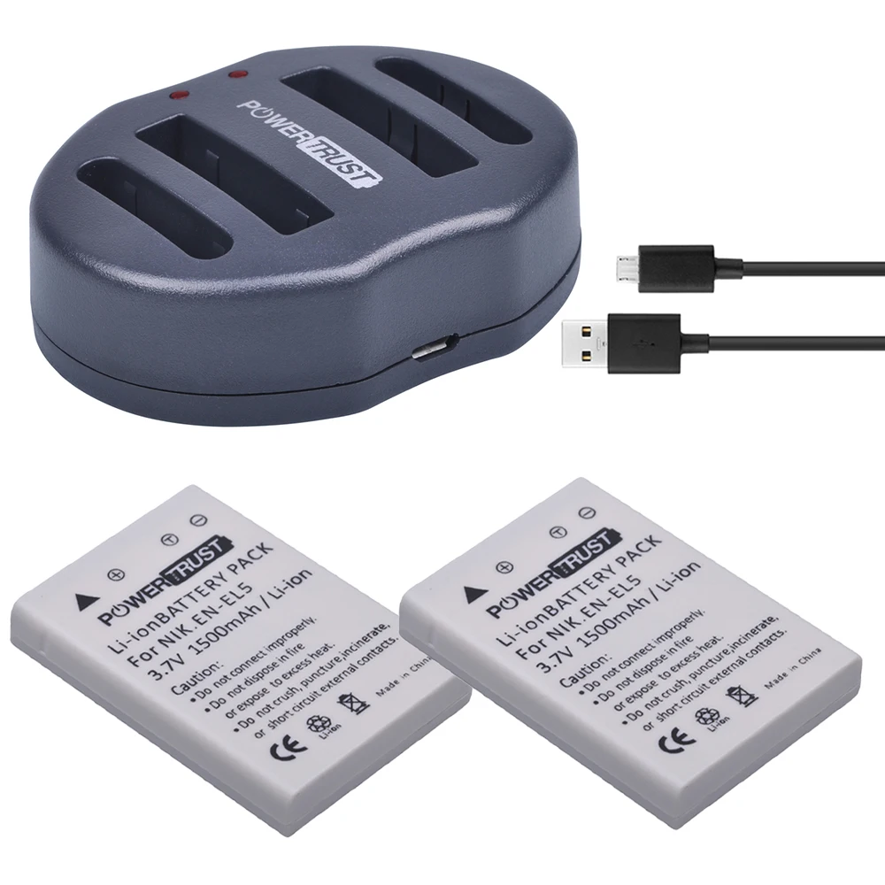 2ks 3.7 V EN-EL5 ENEL5 Fotoaparát Baterie + Dual USB Nabíječka pro NIKON Coolpix P530 P510 P520 P100 P500 P5000 P5100 P6000 3700 4200 2