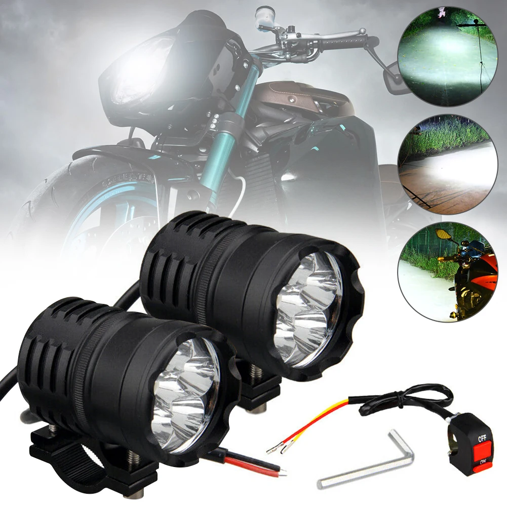 2ks Motocyklů Světlo 3-Režimy 6500k Bílá Super Světlé Pracovní Bodové Světlo Mlhový Světlomet Spot Light Pomocné Spínače osvětlení 3