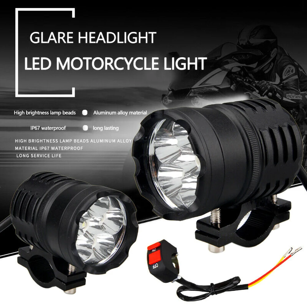 2ks Motocyklů Světlo 3-Režimy 6500k Bílá Super Světlé Pracovní Bodové Světlo Mlhový Světlomet Spot Light Pomocné Spínače osvětlení 5