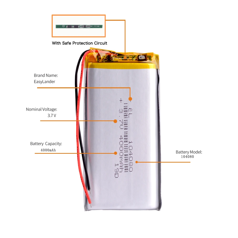3.7 V 4000mAh 104080 Lithium-Polymer LiPo Dobíjecí Baterie buněk Vzal pro colorfly c10 E-Knih, Tablet PC Power bank na DVD 2