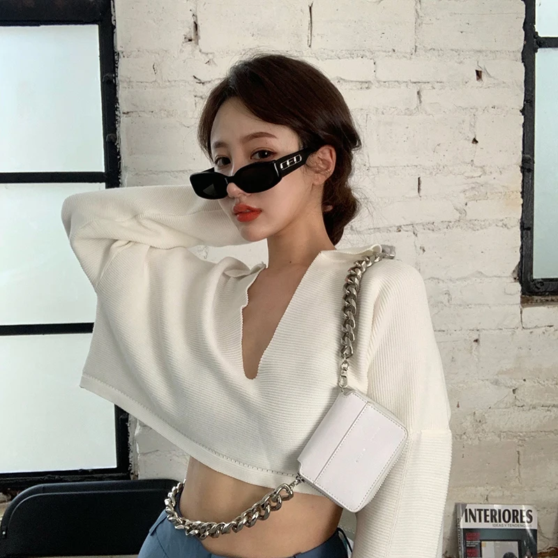 3 barvy podzim dámské topy 2019 korejský styl plná barva volné v krku dlouhý rukáv pletené trička, dámské tričko femme (R88829) 3