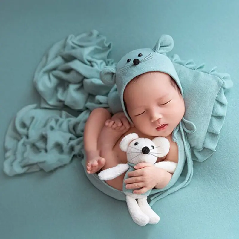 4 Ks/Set Baby Klobouk Polštář Zabalte Deku Novorozence Fotografie Rekvizity Kojenců Focení Příslušenství 1