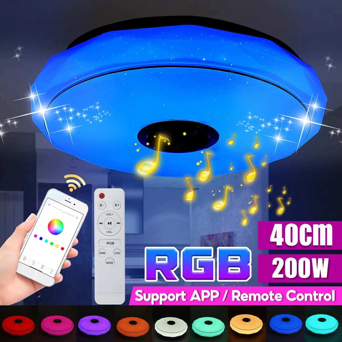 40CM~120W/200W Moderní RGB LED Stropní Světla, Domácí osvětlení APLIKACE bluetooth Hudební Světlo Ložnice Inteligentní Stropní Svítidlo+Dálkové Ovládání 2