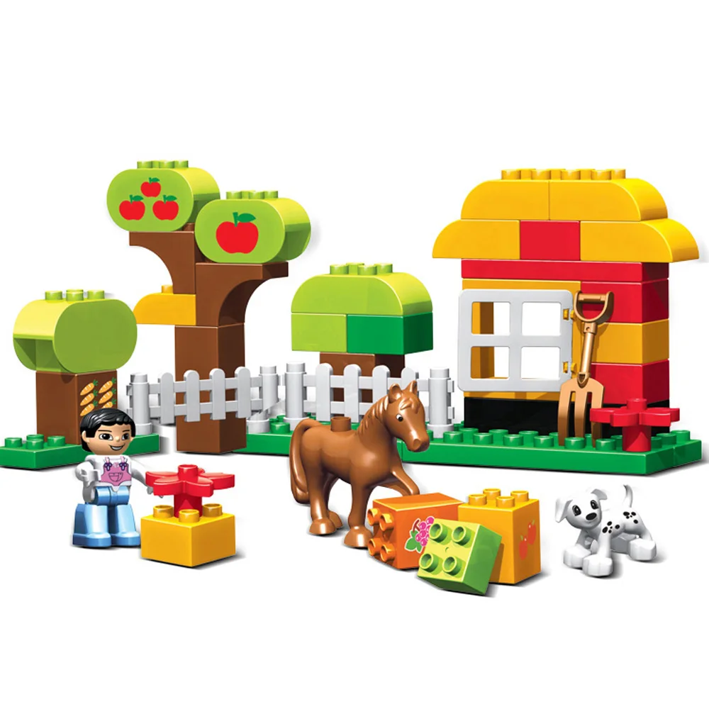 45pcs Duplo Velká Velikost Šťastný Farma Zvířat Stavební Bloky, Sady Zvířat Model Cihly Kompatibilní Duplo Hračky Pro Děti 2