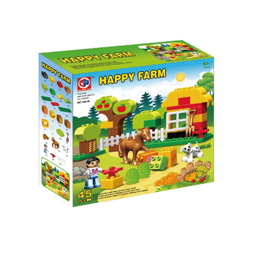45pcs Duplo Velká Velikost Šťastný Farma Zvířat Stavební Bloky, Sady Zvířat Model Cihly Kompatibilní Duplo Hračky Pro Děti 5