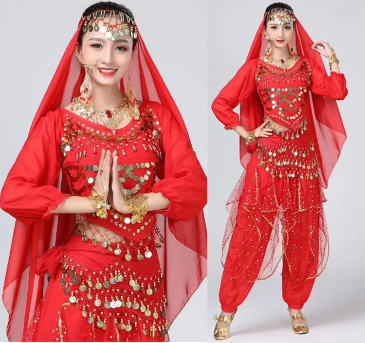 4ks/Set Žen Břišní Tanec Kostýmy Orientální Egypt Břišní Tanec Kostým Bollywood Indické Kostýmy Břišní Tanec Jevištní Oblečení 5
