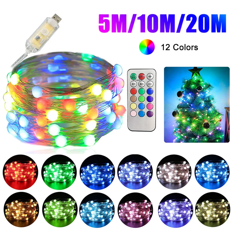 5/10/20M Smart RGB LED String Světla, Vánoční Strom Víla Světla Měděného Drátu Řetězce s Dálkovým ovladačem Svatební Party Dodávky 2