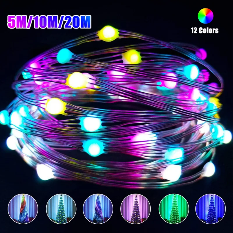 5/10/20M Smart RGB LED String Světla, Vánoční Strom Víla Světla Měděného Drátu Řetězce s Dálkovým ovladačem Svatební Party Dodávky 5