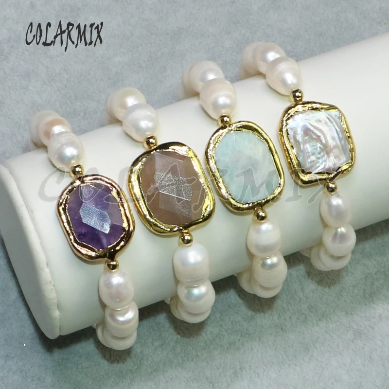 5 kusů přírodní perla náramky, sladkovodní pearl šperky mix kamenné náramek velkoobchod šperky vyráběné náramky pro ženy 9110 2