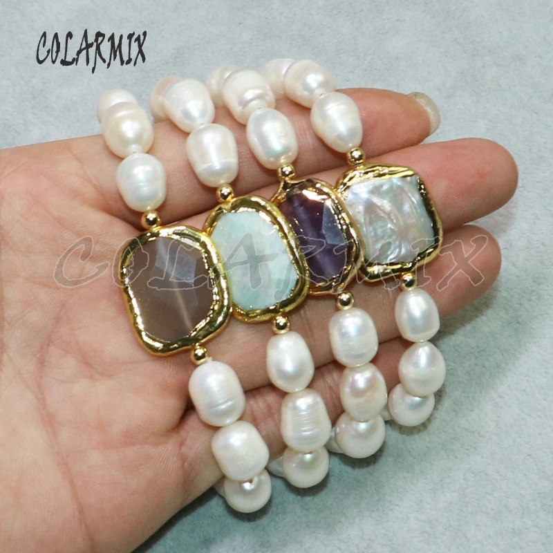 5 kusů přírodní perla náramky, sladkovodní pearl šperky mix kamenné náramek velkoobchod šperky vyráběné náramky pro ženy 9110 3