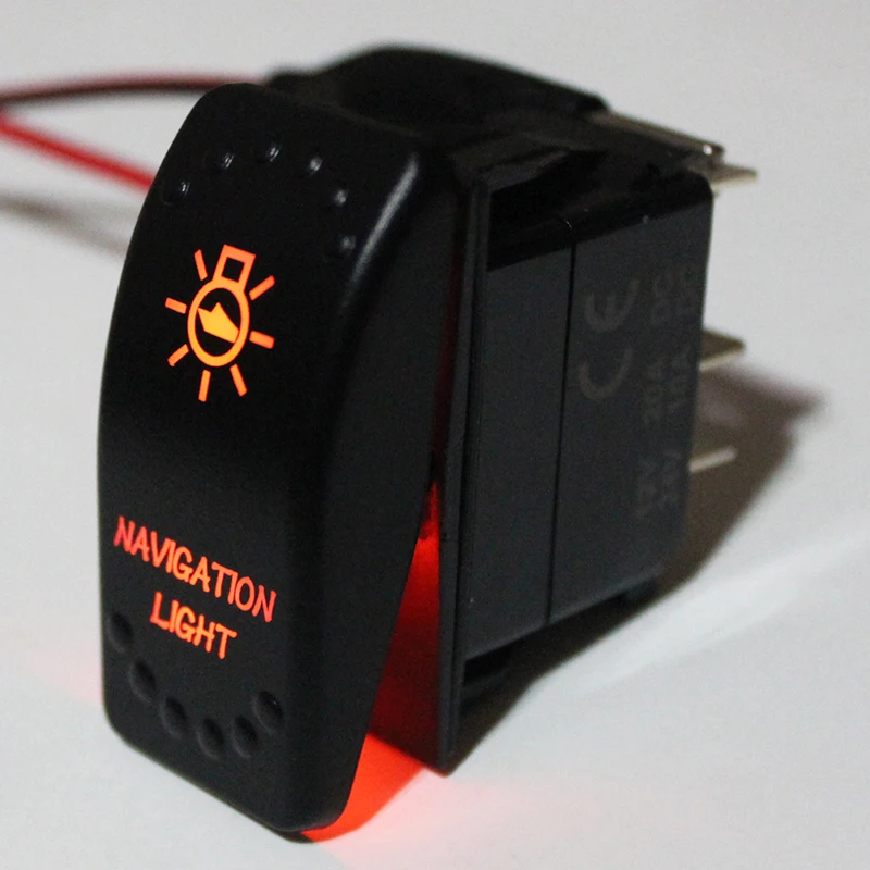 5 Pin SPST Laser Leptané Kotevní Světlo Kolébkový Spínač Tlačítko Oranžové Led NA 12v 20A, Vodotěsné 0