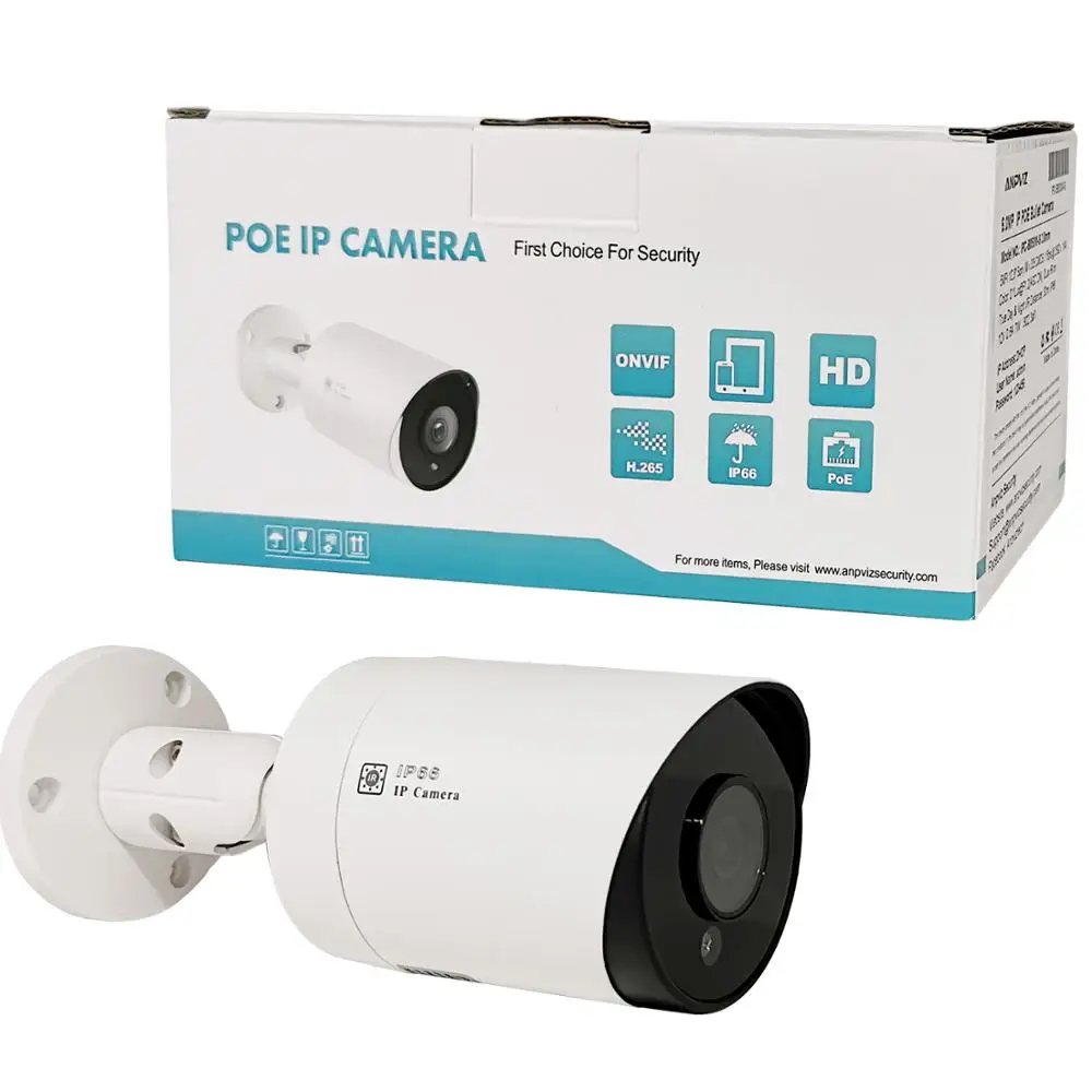 5MP Kulka POE IP Kamera Vestavěný Mikrofon SD Slot pro Kartu CCTV Bezpečnostní CCTV Kamery IP66, Noční Vidění H. 265 ONVIF P2P 2