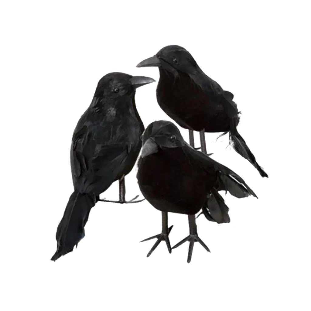 6ks Skutečný Dotek Černé Pernaté Malé Vrány Ptáci, Havrani Pro Halloween Decor 1
