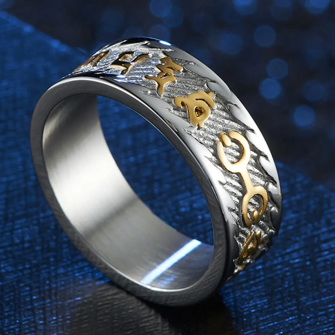 7,5 mm hákový kříž Symbol Svastika Prsten z Nerezové Oceli Pro Sygnety Meski Zlatá Černá Muži Tibetská Buddhistická Mantra Ringen Kroužky 0