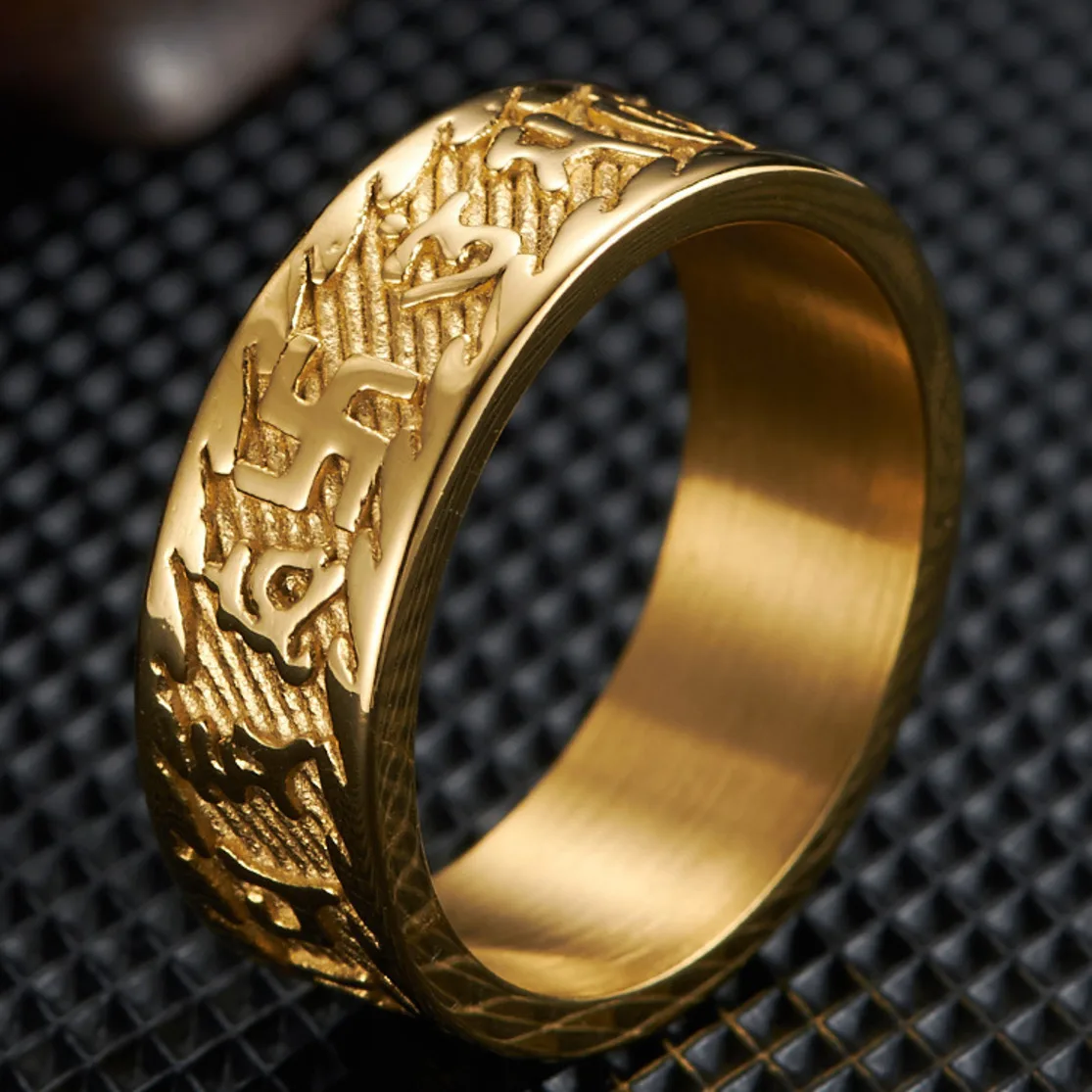 7,5 mm hákový kříž Symbol Svastika Prsten z Nerezové Oceli Pro Sygnety Meski Zlatá Černá Muži Tibetská Buddhistická Mantra Ringen Kroužky 2