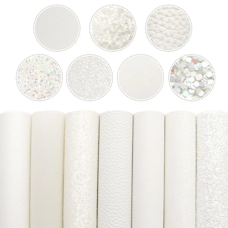 7 Kusů/set Bílé Chunky Glitter Fabric Multi Syntetické Kůže Umělé Tkaniny Listů pro Luk Tašky Šití Holografické Tkaniny 3