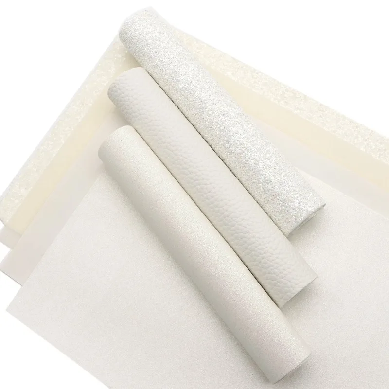 7 Kusů/set Bílé Chunky Glitter Fabric Multi Syntetické Kůže Umělé Tkaniny Listů pro Luk Tašky Šití Holografické Tkaniny 4